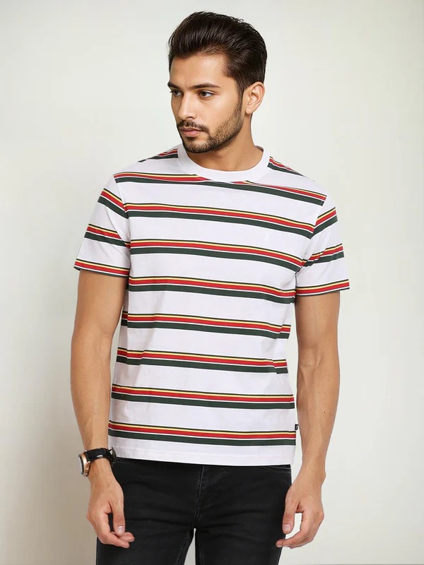 Indian Terrain Men's Half Sleeve Regular Fit White Round Neck T-Shirt